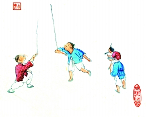 童子顶竿》局部(清)-鉴赏收藏-中国艺术品