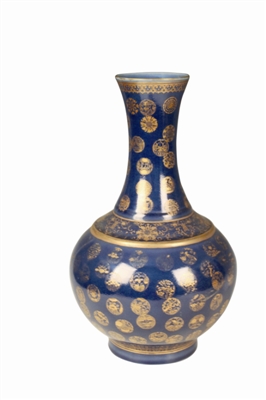 清代祭蓝釉描金瓷瓶-鉴赏收藏-中国艺术品