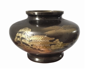 日本錾花“金阁寺”鎏金铜罐-鉴赏收藏-中国艺术品