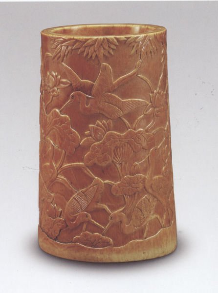 ▽鴻▽ 竹材細密彫 孔子紋 筆筒 置物 古賞物 中国古玩 中国古美術
