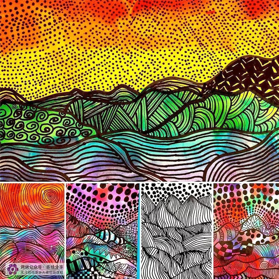 创意儿童画教程|美丽的线条与色彩画山川河流